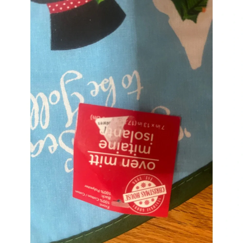 Christmas House Snowman Oven Mitt Blue Tis The Season To Be Jolly Holiday 13in